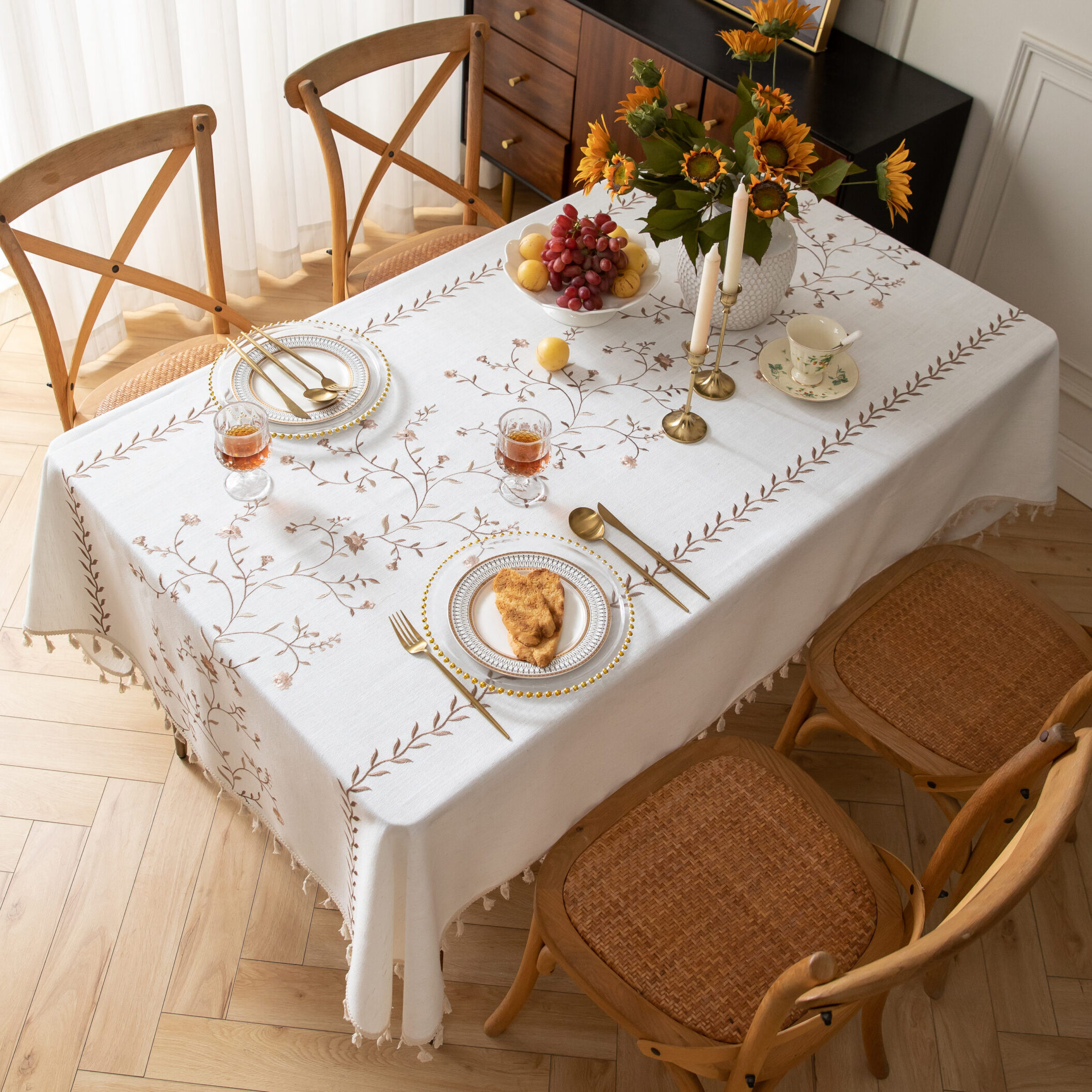 Brown Embroidered Tablecloth